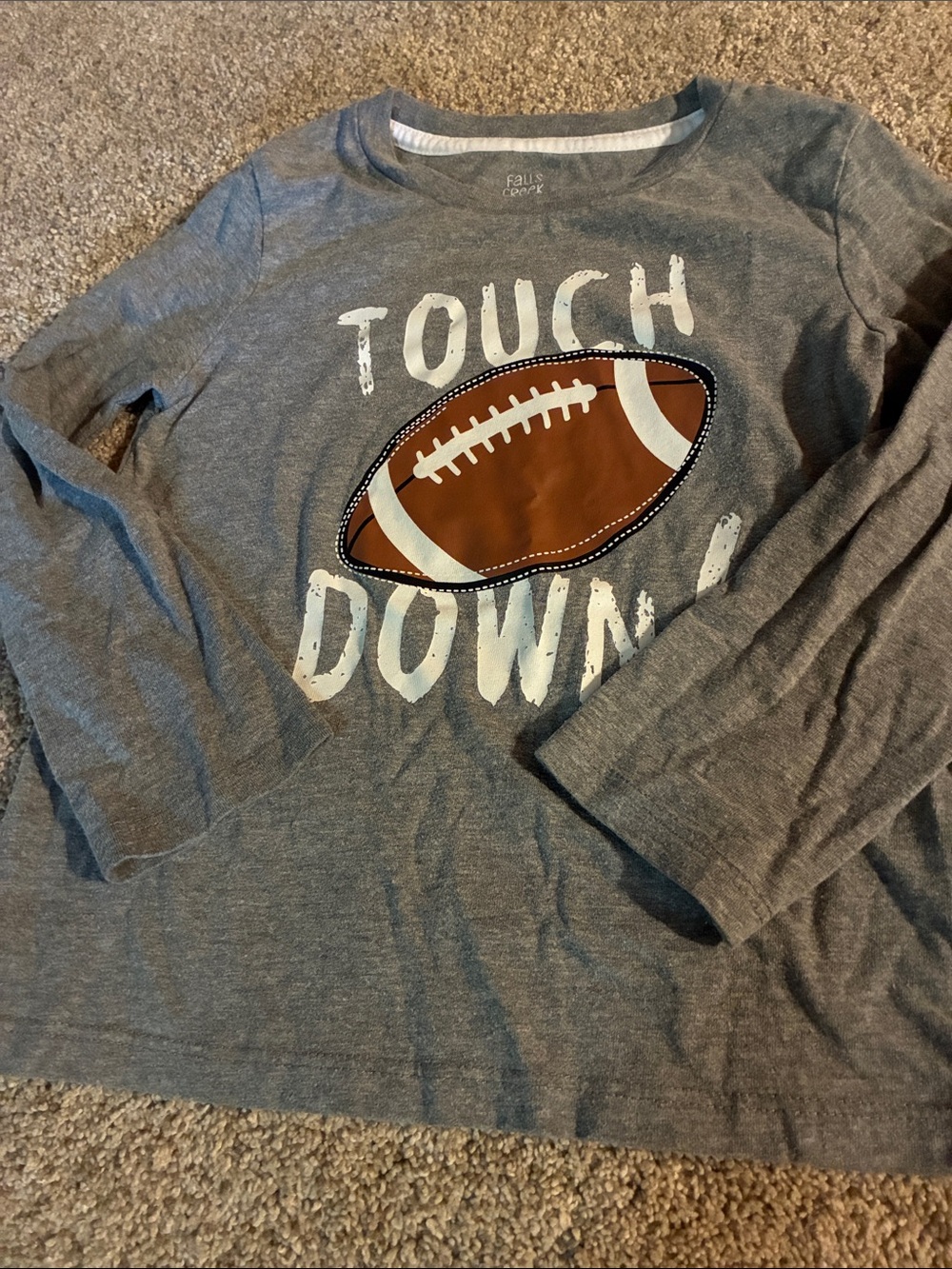 Kids Gray Touchdown Football Graphic Long Sleeve Tee Size 4T - Picture 5 of 5